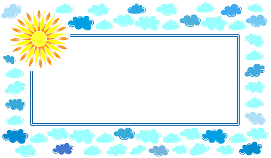 beautiful frame with bright sun and clouds, on a white background