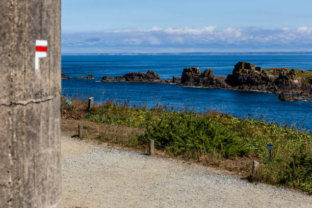 Bunker with GR34 sign at Pointe du Grouin, Brittany France stock photo