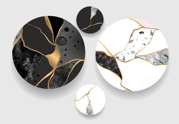 istock Design plates in kintsugi style. Broken porchelain glued with gold 1484154864