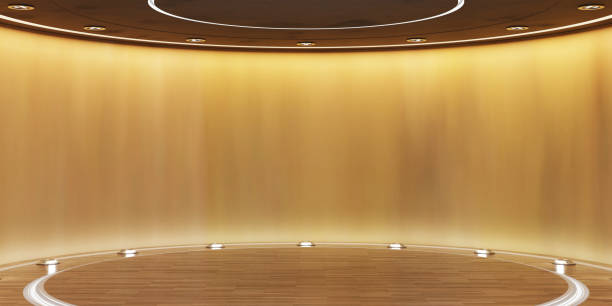 istock Arc shaped stage Circular room Round podium Round screen Curved dome 3d illustration Great hall 1484163374