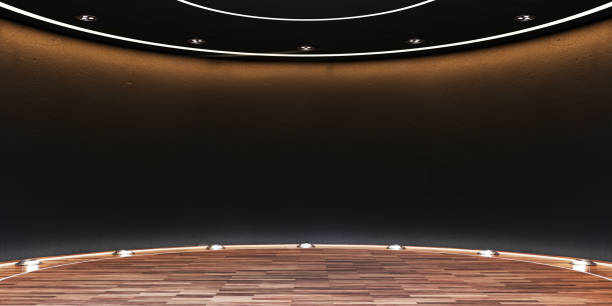 istock Arc shaped stage Circular room Round podium Round screen Curved dome 3d illustration Great hall 1484163375
