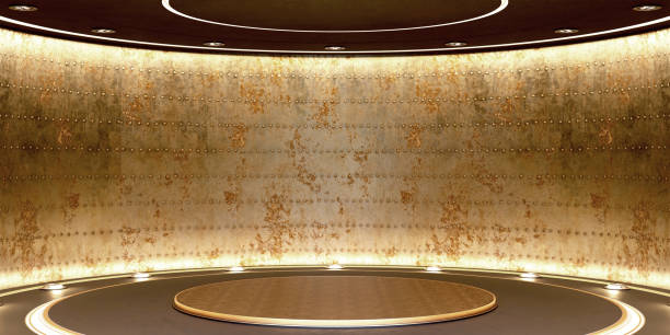 istock Arc shaped stage Circular room Round podium Round screen Curved dome 3d illustration Great hall 1484163376
