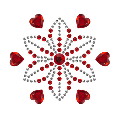 Romantic stickers for Valentine's Day: pattern of crystal hearts and rhinestones in flower shape.