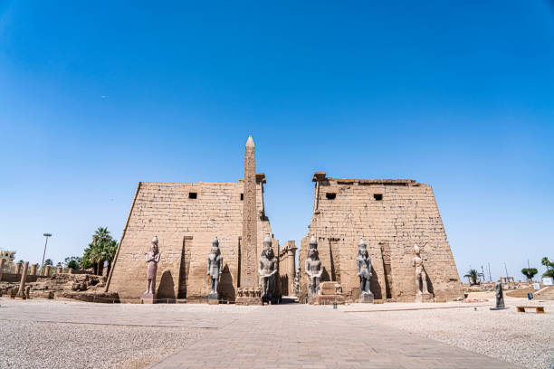 Landscape of the entrance of Luxor Temple in a sunny day with blue sky.