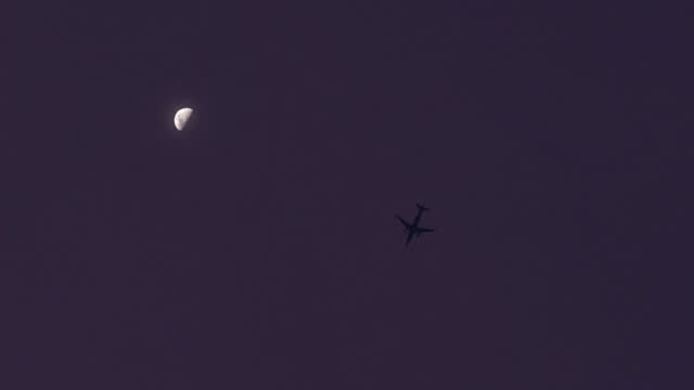 Aircraft On Night Sky Slow Motion
