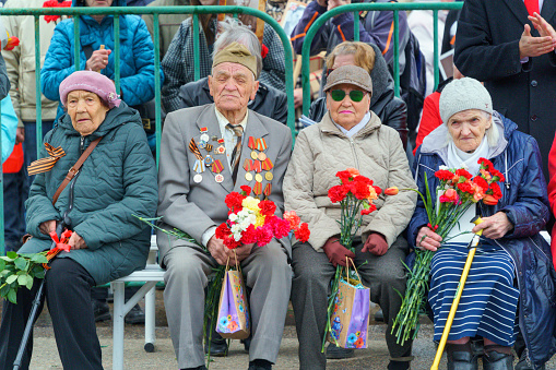 Zhukovsky,RUSSIA,MAY 9,2022: Immortal Regiment on Victory Day on May 9, veterans and participants of the Great Patriotic War.