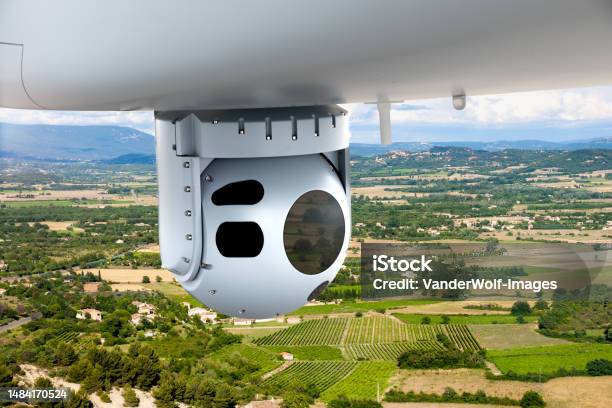 Camera Sensor Pods Under An Unmanned Aerial Surveillance Stock Photo - Download Image Now