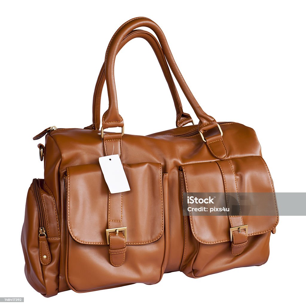 Brown leather handbag Brown leather handbag on isolated background Adult Stock Photo