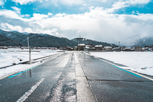 Country road covering with snow