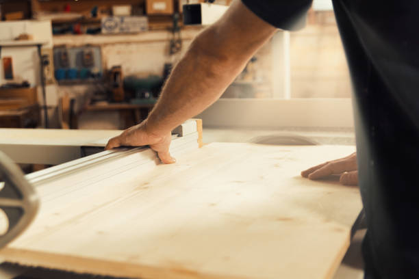 istock Woodworker's hands position, insert, fix furniture components 1484183212