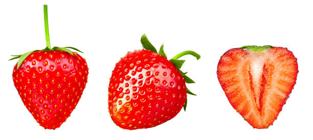 istock Fresh ripe strawberries, set, whole and cut berries. Isolated on white background. 1484185705