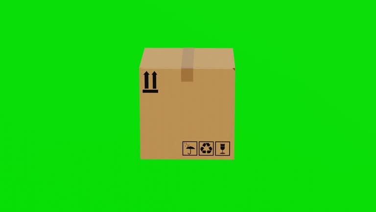 3D Single cargo box rotating on green screen or chroma key. 3D Parcel box animation. Shipping and logistics box. Parcel. E- commerce concept. Cardboard pack delivery. 3D animation