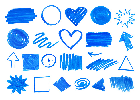 Vector collection of felt pen artistic sketchy doodles elements