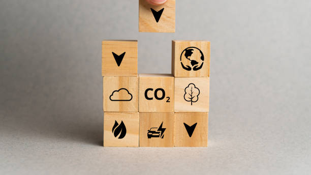 istock Reduce CO2 carbon and emissions footprint concept. Systematic approach to reduction. 1484189574