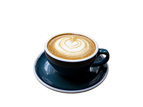 a cup of cappuccino on a white background