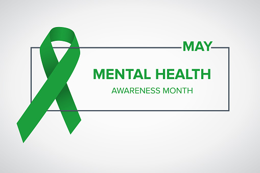 Mental Health Awareness Month in May. Raising awareness of mental health. Control and protection. Prevention campaign. Medical health care design. Vector illustration