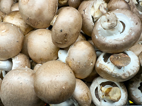 Fresh chestnut or crimini mushrooms for sale at a market