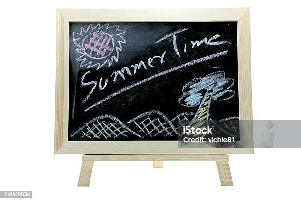 Summer Time Blackboard Stock Photo - Download Image Now - Announcement Message, Black Color, Chalk Drawing