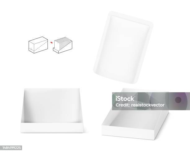 Normal Show Box Blank Open Show Box Mockup Set Vector Illustration Isolated On White ...