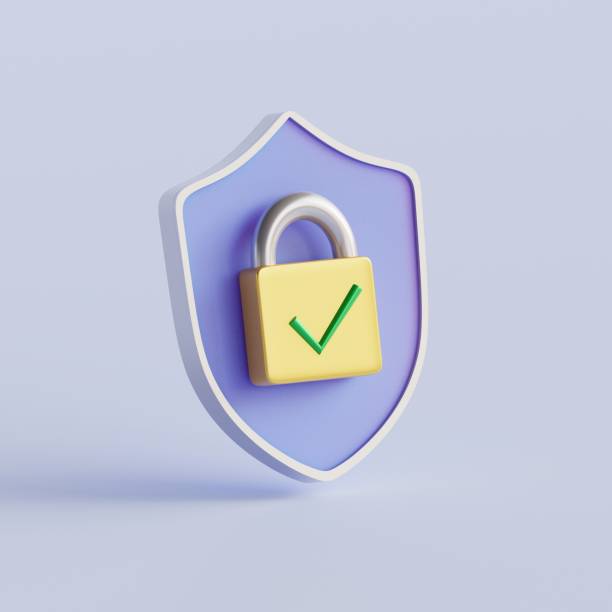 istock Digital privacy protection.Shield with padlock and check mark. 3d render illustration 1484202538