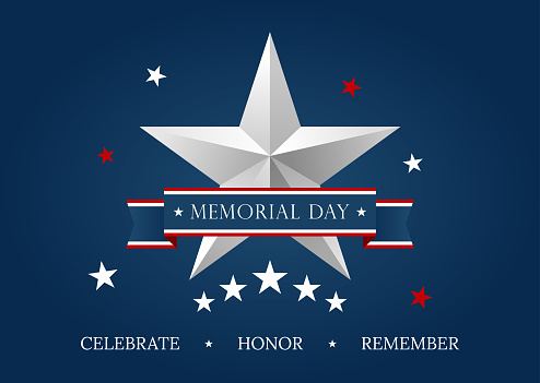 Memorial Day with star in national flag colors. Honoring All Who Served. National american holiday illustration. Vector Memorial day greeting card