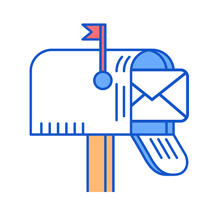 Vector illustration of a mailbox with envelope against a white background in line art style.