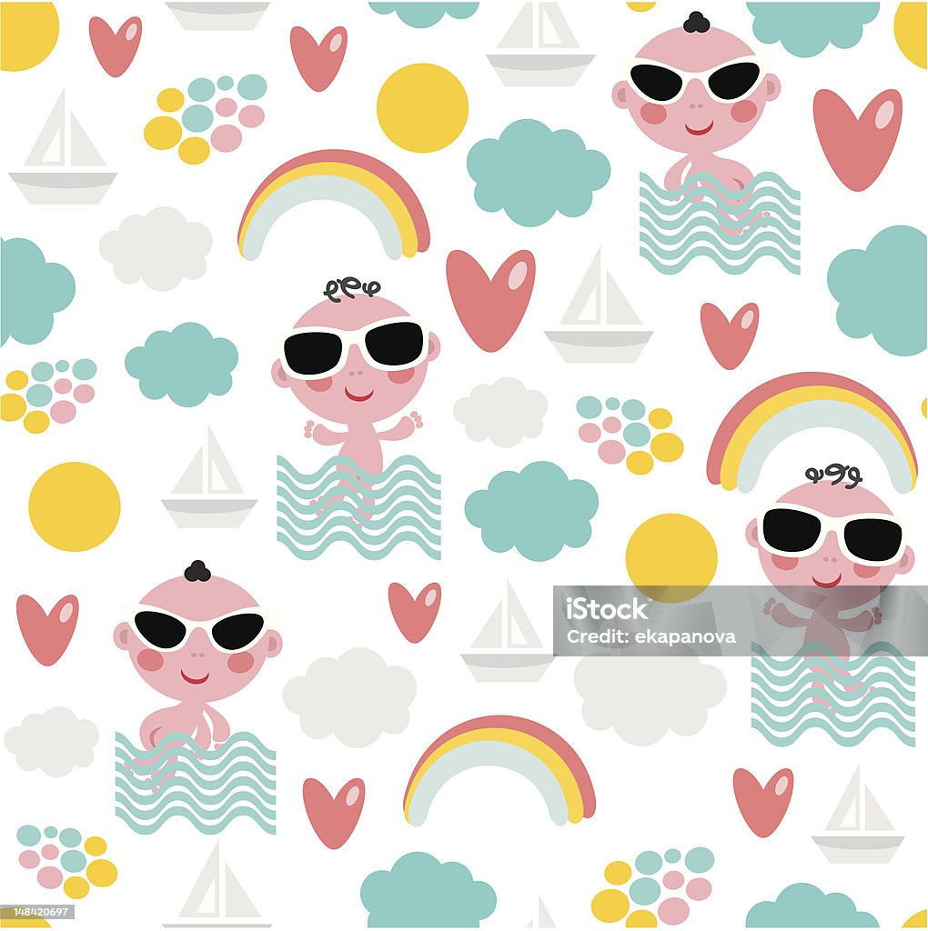 Bébé en vacances motif sans couture. - clipart vectoriel de Amour libre de droits