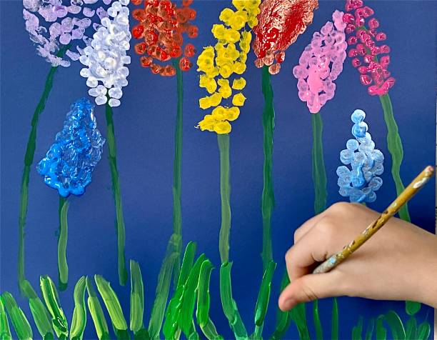 Spring flowers. Art made by a child.