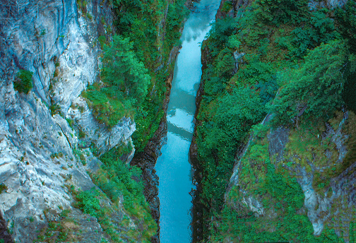 1989 old Positive Film scanned, the view of Alora deep ravine, Albula Alvra, Switzerland.