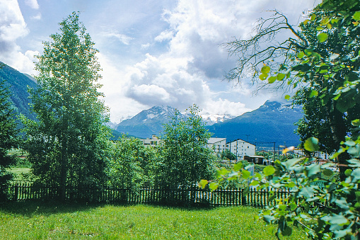1989 old Positive Film scanned, Rural View, Samedan, Switzerland.
