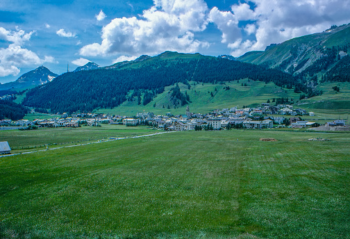1989 old Positive Film scanned, the view walking from Church of St. Gian to Samedan, Switzerland.
