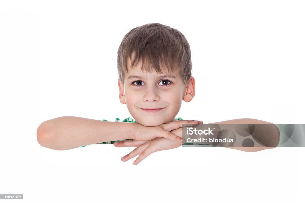 Ragazzo con un banner - Foto stock royalty-free di Copy Space