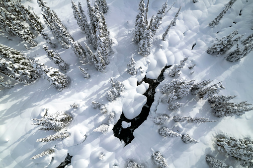 Aerial view of a winter landscape. Nature and environment backgrounds.