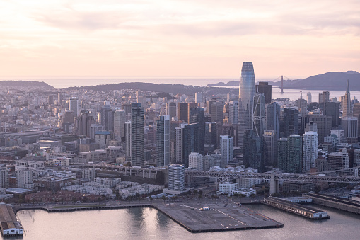 Helicopter point of view of San Francisco, USA.