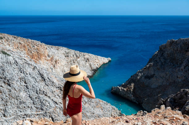 Woman exploring the Greek Islands stock photo