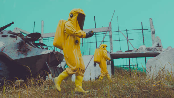 istock Workers Walks into Dangerous Area with Threats like Radiation or Virus 1484222132