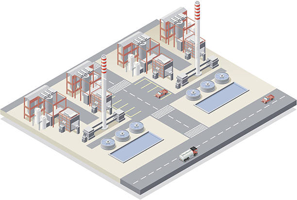 illustrazioni stock, clip art, cartoni animati e icone di tendenza di isometrica, power station - coal fired power station