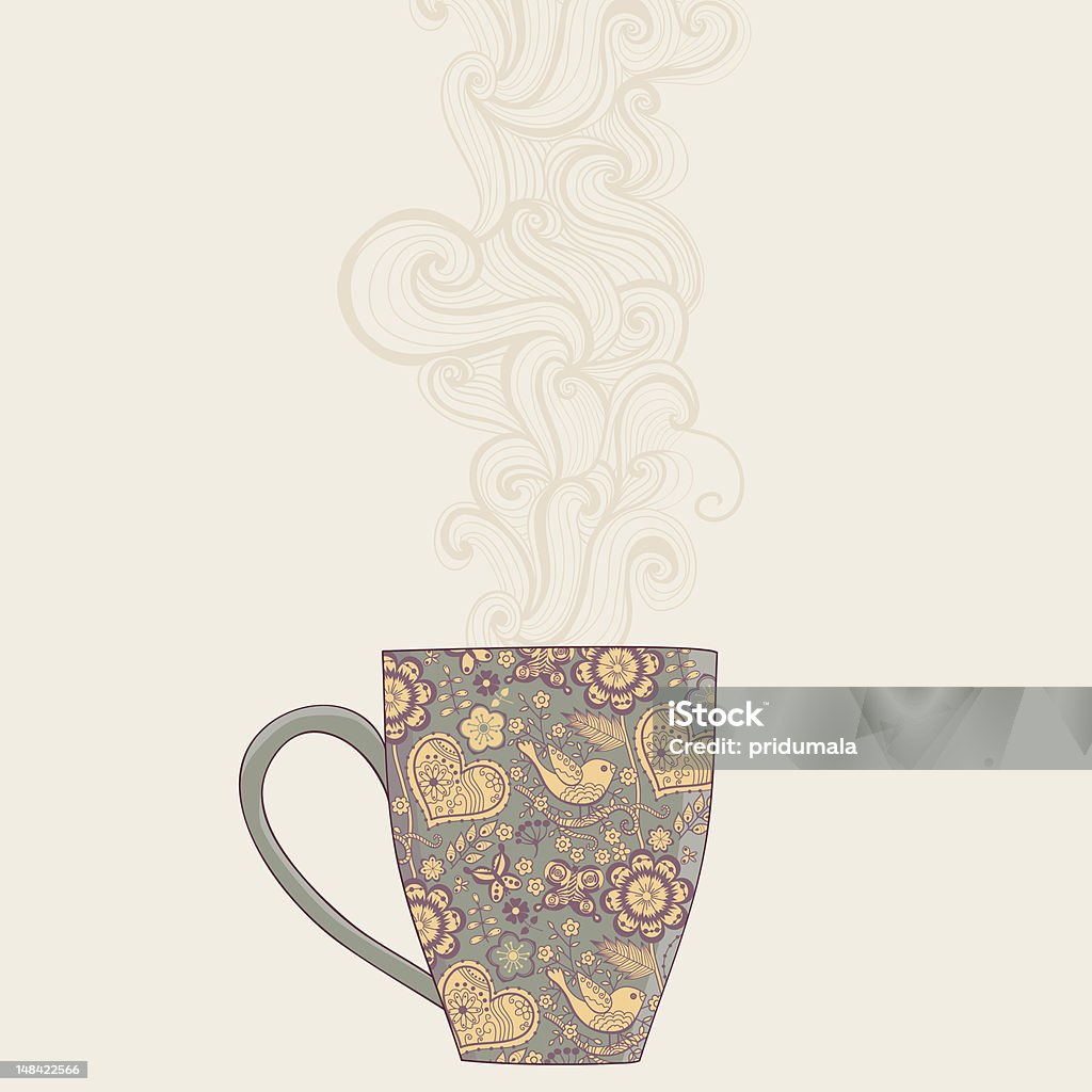 coffee and tea mug with floral pattern. coffee and tea mug with floral pattern. Cup background. Hot drink in the beautiful mug Blue stock vector