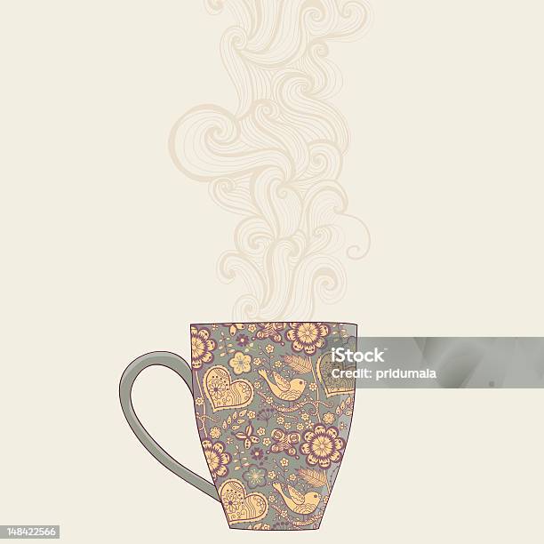 Coffee And Tea Mug With Floral Pattern Stock Illustration - Download Image Now - Blue, Boiling, Bowl