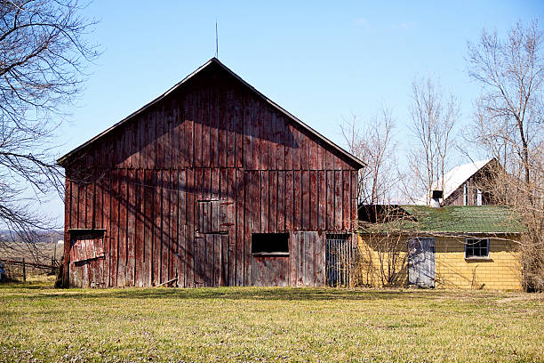 Faded old red barn stock photo