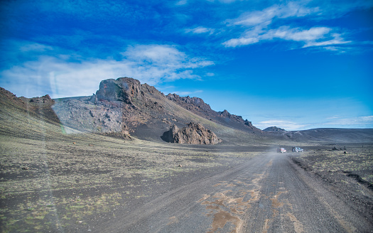 Road across Landmannalaugar landscape in summer season, Iceland.