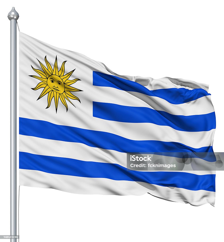 Agitant le drapeau de l'Uruguay - Photo de Blanc libre de droits