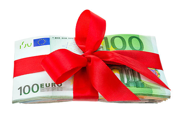 istock Bunch of euro notes as a gift with bow 148423244