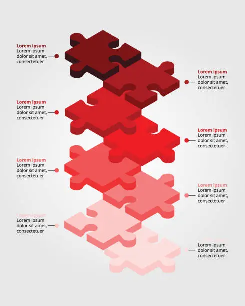 Vector illustration of red jigsaw timeline floating template for infographic for presentation for 8 element