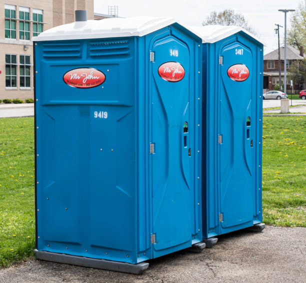 Two portable toilets in Swissvale, Pennsylvania, USA stock photo