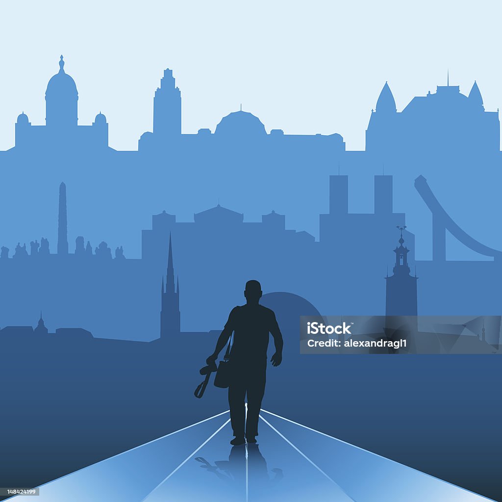 Homme sur la voie de big city - clipart vectoriel de Helsinki libre de droits