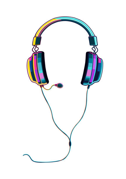 bright neon colored gaming headset isolated on white background - kulaklık seti ses ekipmanı stock illustrations