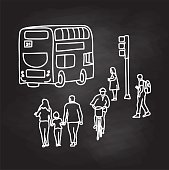 istock Double Decker Bus Along London Streets Blackboard 1484245377