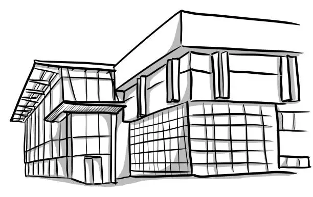 Vector illustration of Library building Sketch