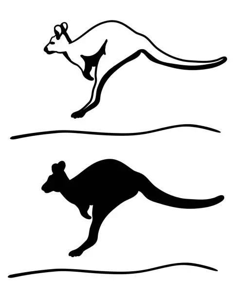 Vector illustration of Hopin Kangaroo Silhouette